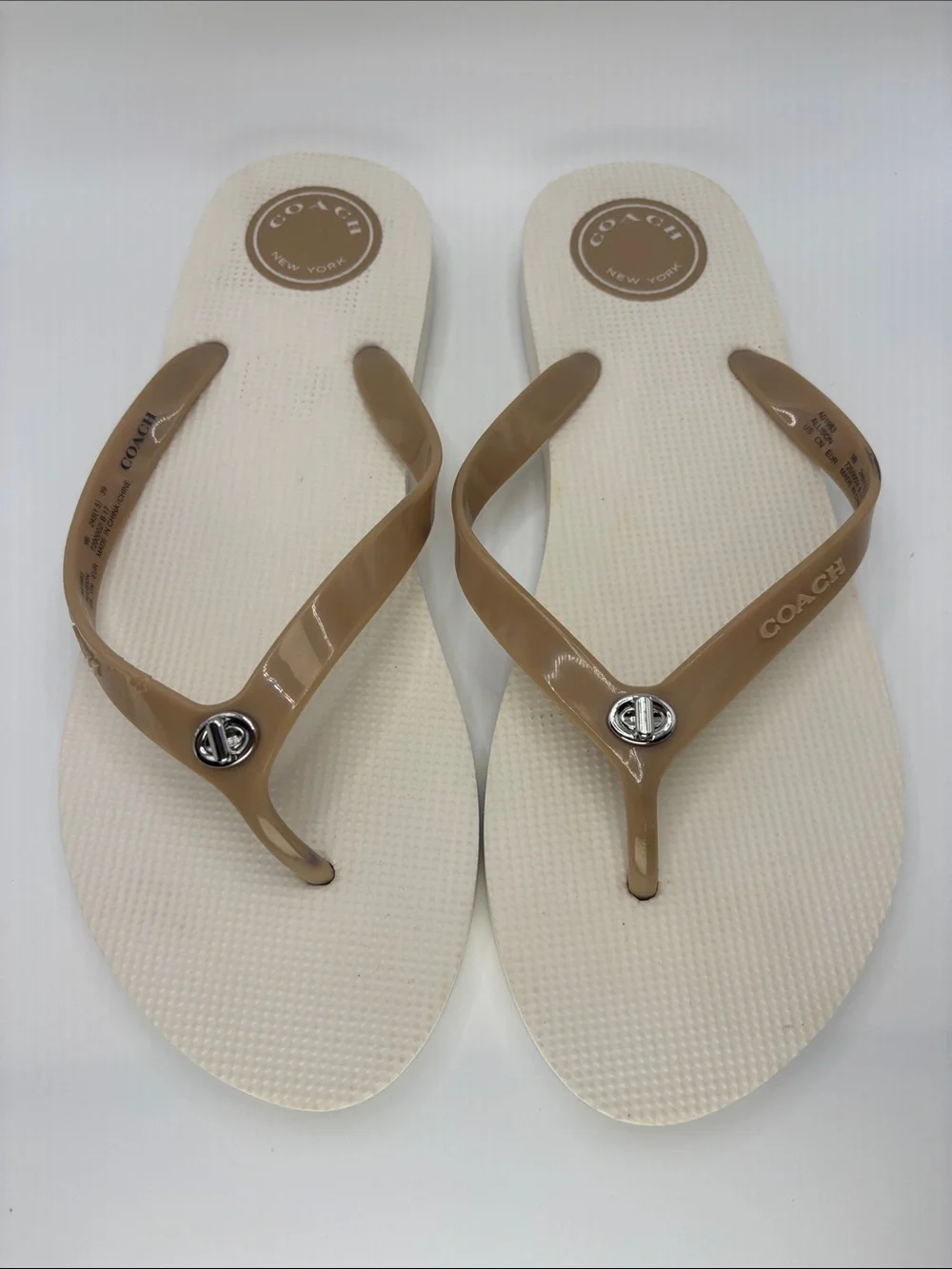 Coach Thong Sandals with Silver Logo Accent